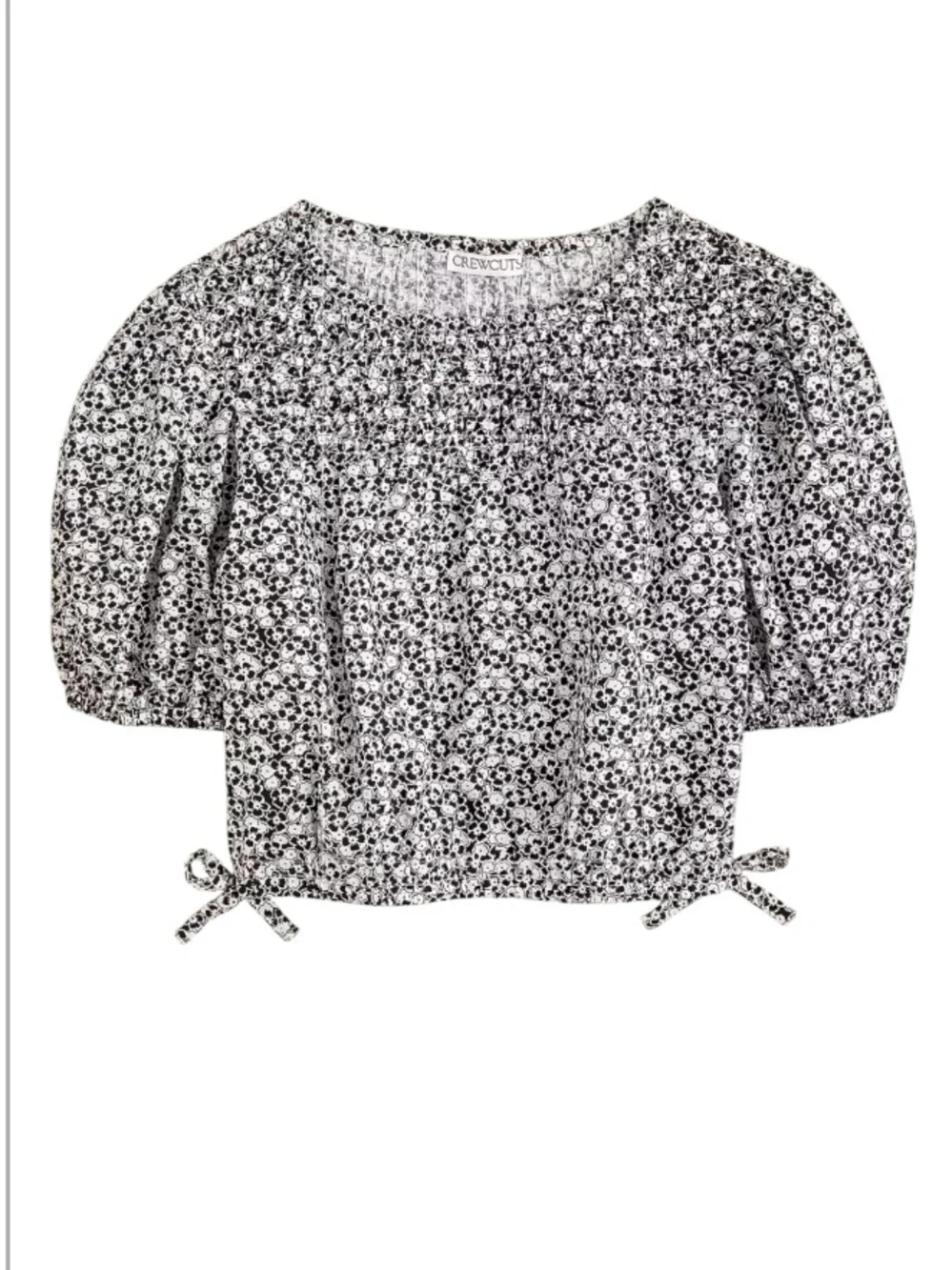 Crewcuts Little Girls Kids Black & White Floral Smocked Puff Sleeve Poplin Top S